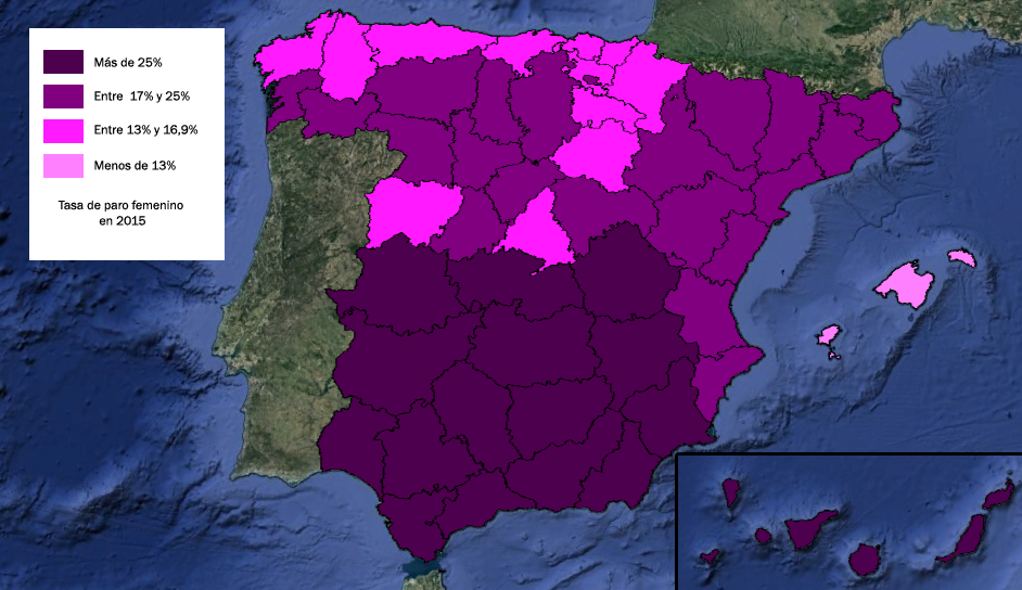 Mapa Tasa de paro femenino en 2015